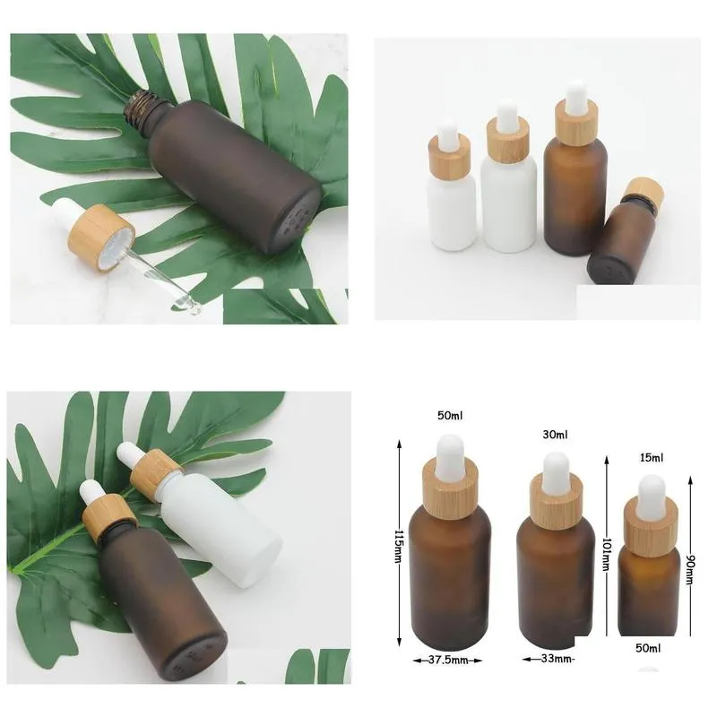 gift wrap 15ml 30ml 50ml frosted amber white glass dropper bottle with bamboo cap 1oz essential oil