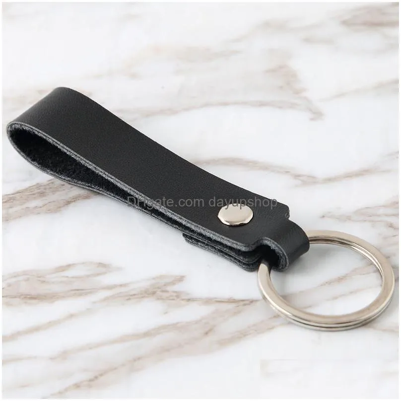 Key Rings Update Retro Leather Key Ring Simple Car Keychain For Men Women Hangs Fashion Jewelry Drop Delivery Jewelry Dhne9