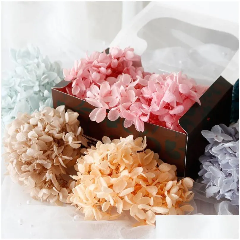 Decorative Flowers & Wreaths 20G/Box Natural Dried Hydrangea Flower Eternal Preserved Diy Material Wedding Party Home Decor Gift Box D Dhn7E