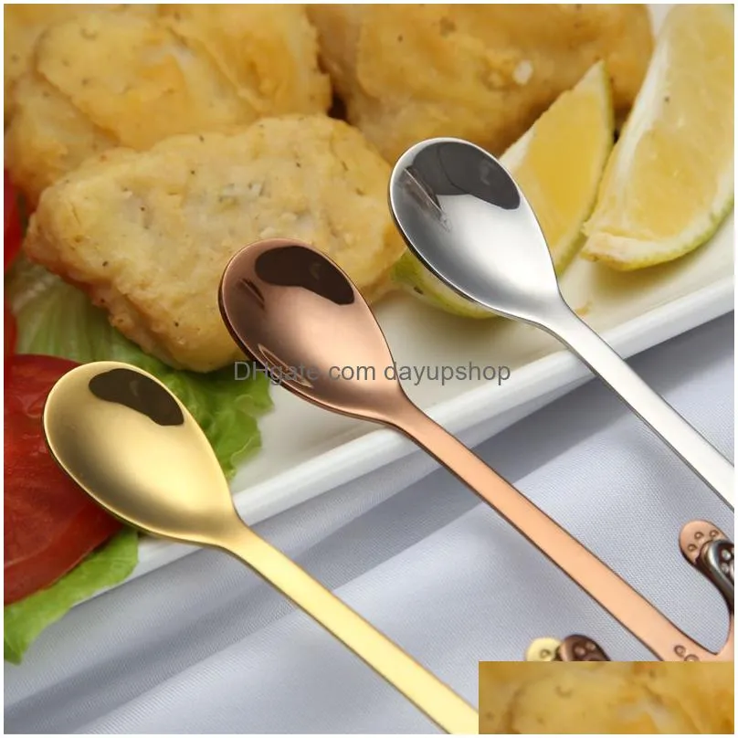Spoons Update Bear Handle Spoon Stainless Steel Hanging Coffee Mixing Spoons Home Kitchen Dining Flatware Drop Delivery Home Garden Ki Dhyfw