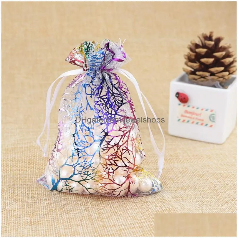 Jewelry Pouches, Bags 100Pcs/Lot Bronzing Organza Gift Dstring Bag For Jewelry Wedding Favors Party Packaging Pouch Decoration In Bk D Dhprh