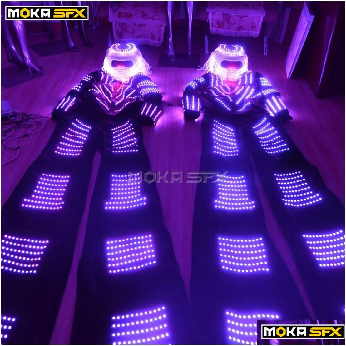 Other Stage Lighting Led Clothing Light Suits Robot Dancer Costume Helmet Glowing Stilts Clothes Men For Dj Bar Nightclub Stage Show D Dhrx9