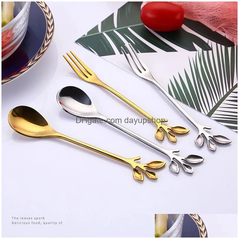 Spoons Update Stainless Steel Tree Branch Spoon Fork Gold Dessert Coffee Spoons Home Kitchen Dining Flatware Drop Delivery Home Garden Dhiak