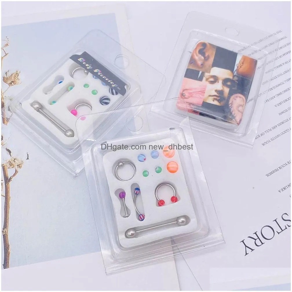 Nose Rings & Studs 2/5Pcs Card-Mounted Stainless Steel Belly Button Ring Nose Acrylic Interchangeable Eyebrow Nails Body Piercing Jew Dhoiq