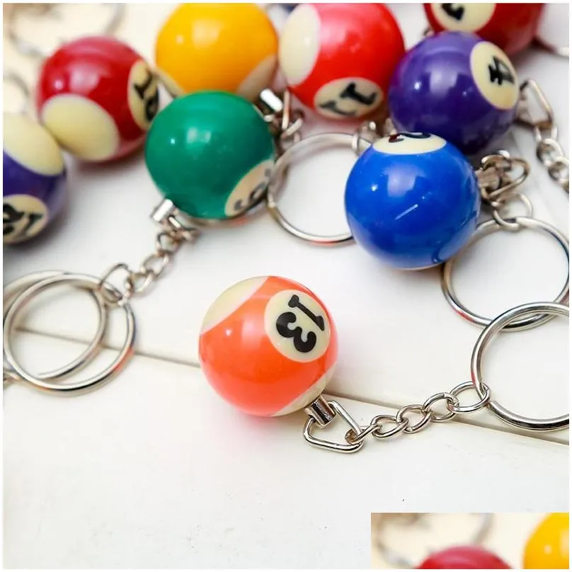 Key Rings 16Pcs/Set/Lot Mini Billiards Shaped Keyring Assorted Colorf Pool Small Ball Keychains Creative Hanging Decorations Drop Del Dhbd2