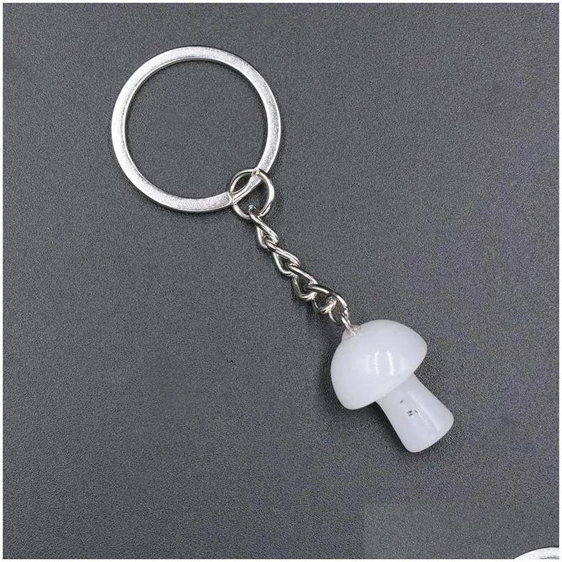 Key Rings Natural Crystal Stone Key Rings Mushroom Keychains Healing Crystals Car Bag Decor Keyholder For Women Men Drop Delivery Jew Dhhvt