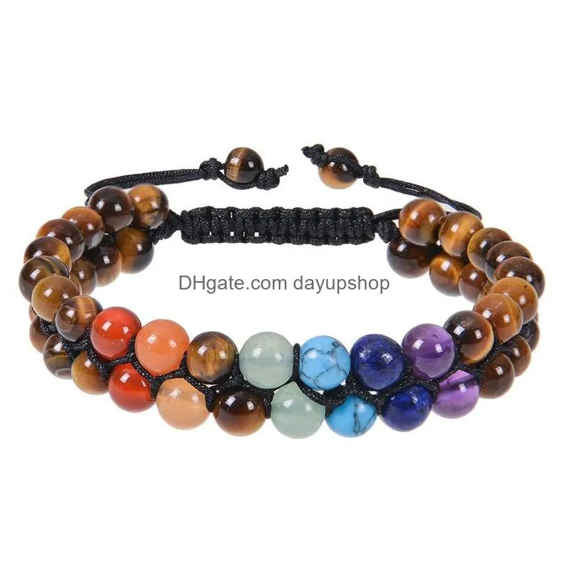 Chain Crystal Stone Bracelet 6Mm Amethyst Black Onyx Howlite Double Layer Adjustable 7 Chakra Healing Yoga Bracelets For Women Jewelr Dhdmt