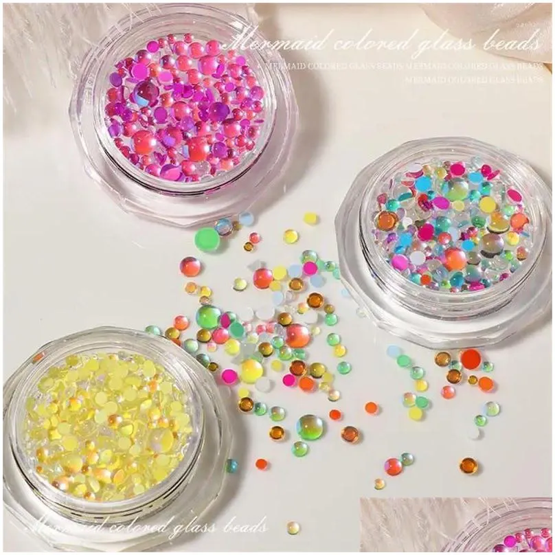 Nail Art Decorations 1/2/3Pcs Jelly Color Mixed Size Mermaid Round Glass Crystal Beads Rhinestones Used For 3D Flat Back Decoration D Dhxec