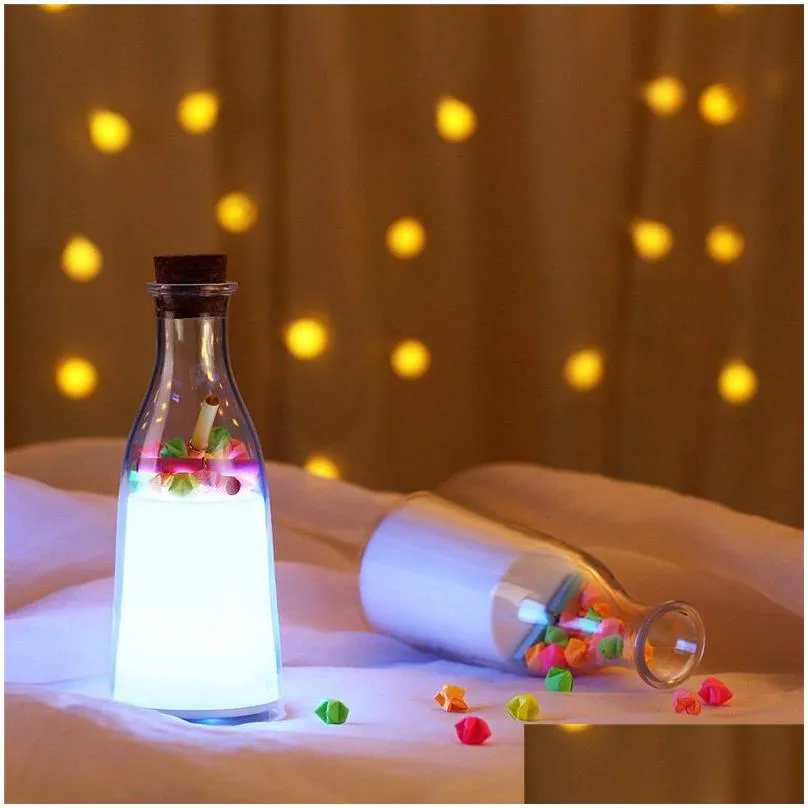 Night Lights Brelong Milk Bottle With Sleep Mes Light Drift Night Colorf Lover Gift Wishing Lamp 1 Pc Drop Delivery Lights Lighting In Dhlzf