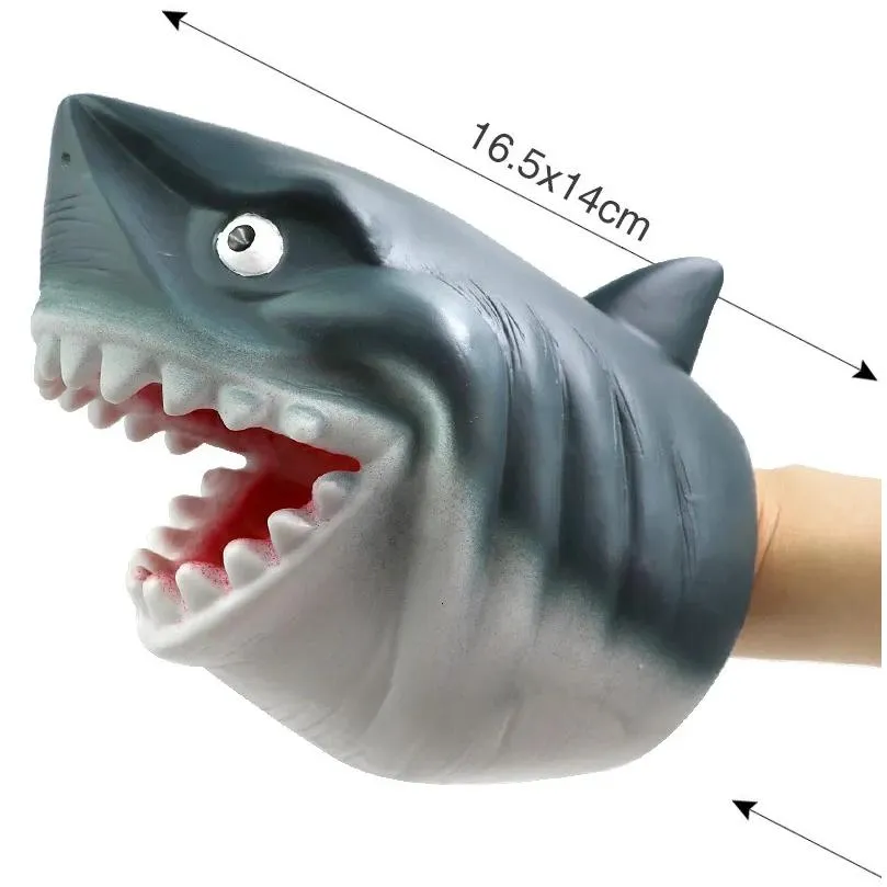 Puppets Shark Puppet Childrens Soft Rubber Animal Head Glove Model Dinosaur Doll Triangle T-Rex Dummy 230621 Drop Delivery Dhlif