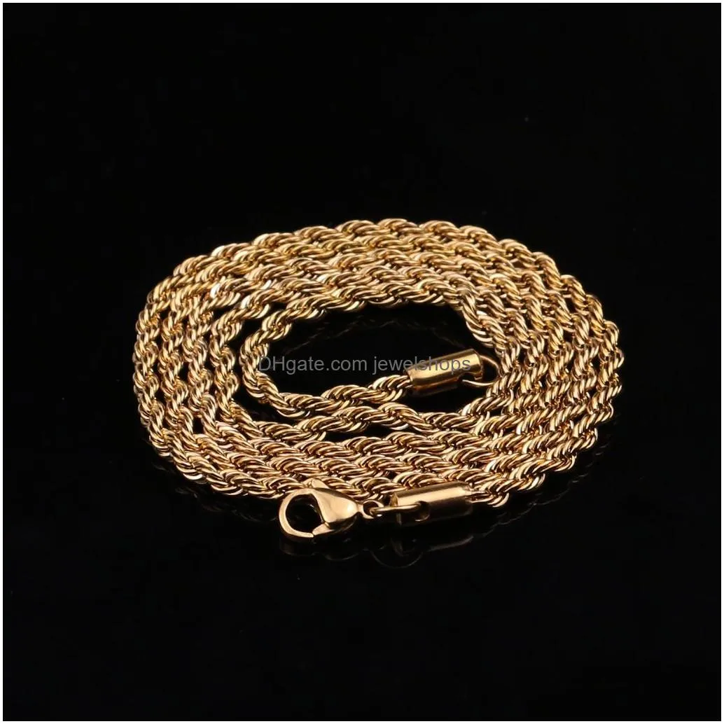 Chains 5-7Mm Stainless Steel Twisted Rope Gold Chain Necklaces For Men Women Hip Hop Titanium Thick Choker Fashion Party Jewelry Gift Dhqb3