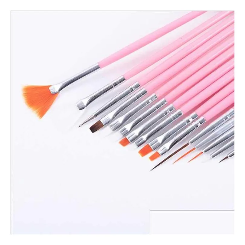 Nail Brushes 15 Pcs Professional Gel Nail Brushes Sizes Art Acrylic Brush Pens Wooden Handle Dotting Ding Paint Set Drop Delivery Heal Dhztq