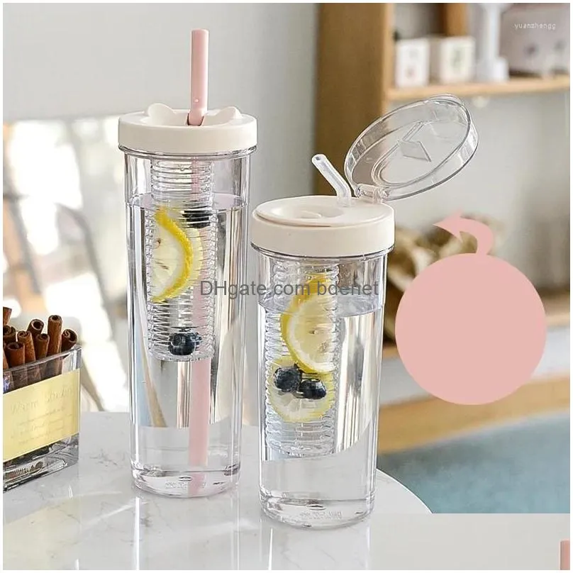 Water Bottles 800Ml Cute Bottle With St Lid Fruit Tea Built-In Filter Cup Portable Office Drinkware Outdoor Shaker Drop Delivery Dhfrg