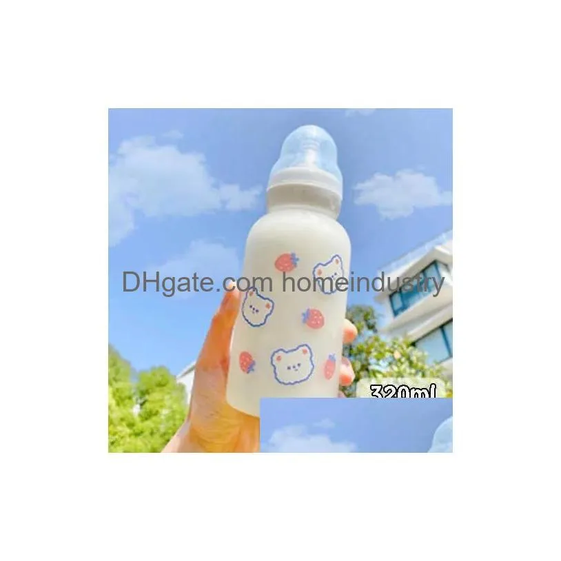 Water Bottles Cute Cartoon Stberry Bear Glass Pacifier Water Bottle St Cup For Adt Children Milk Frosted Baby Feeding Bottles 211020 D Dhdgy