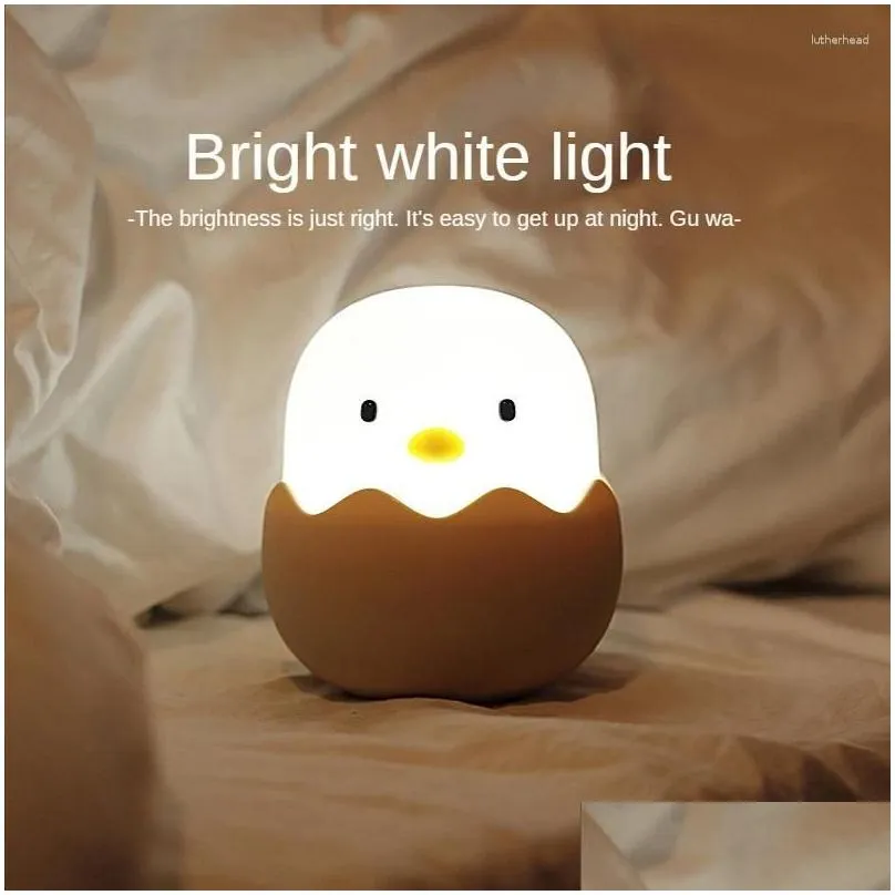 Night Lights 1 Piece Soft Sile Usb Rechargeable Bedroom Decor Gift Animal Egg Shell Chick Bedside Lamp Yellow Light Drop Delivery Li Dhzhv