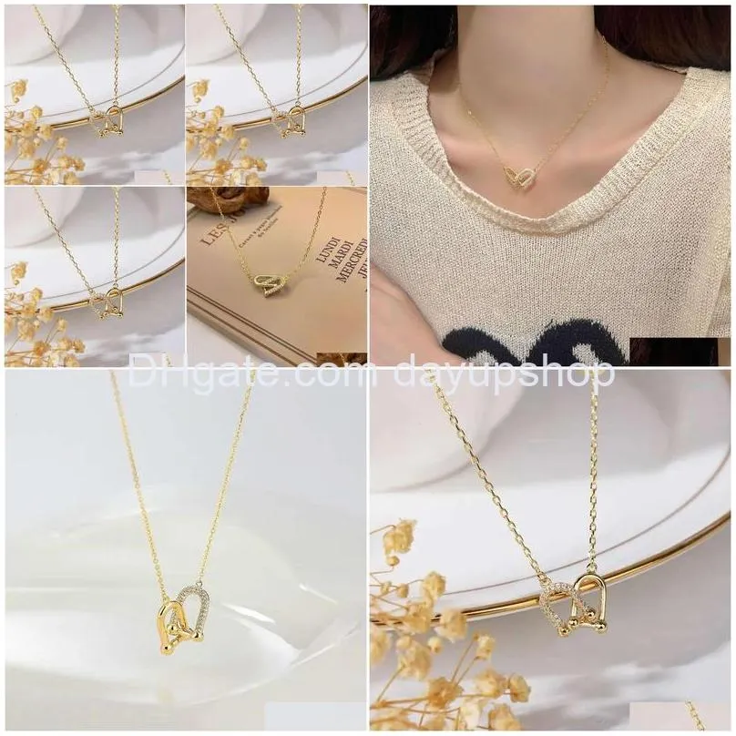 Pendant Necklaces Tiffansian T Family U-Shaped Horseshoe Buckle Ring Necklace With A High-End Sense Of Inset Style Metal Double Layer Dhnbm