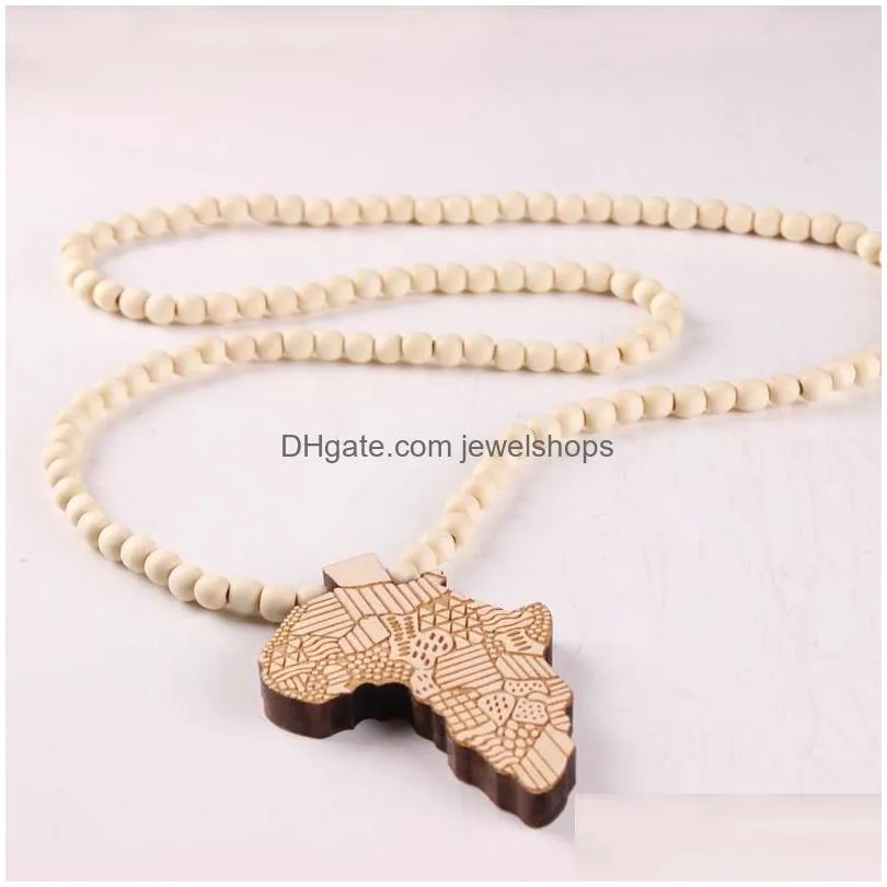 Pendant Necklaces Hip Hop Wooden Map Of Africa Pendant Necklaces Wood Beads Beaded Chains For Women Men Hiphop Jewelry Gift Drop Deliv Dhecf