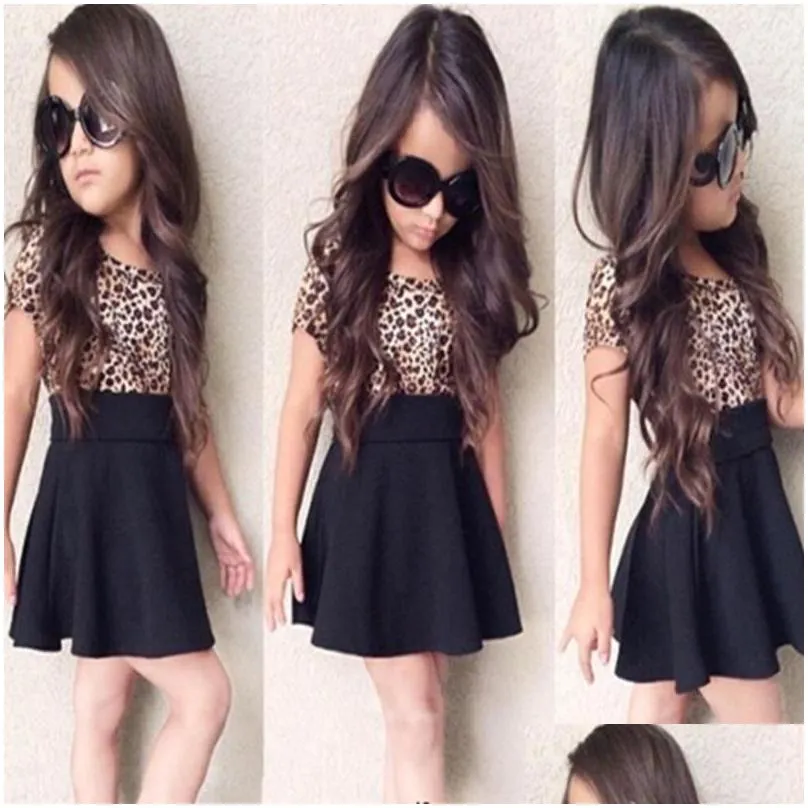 Girl`S Dresses Girls Dresses Leopard Cute Baby Kid Princess Short Sleeve T-Shirt Top Dress Outfits Tutus Everyday Tops And Outfit Set Dh1Hz