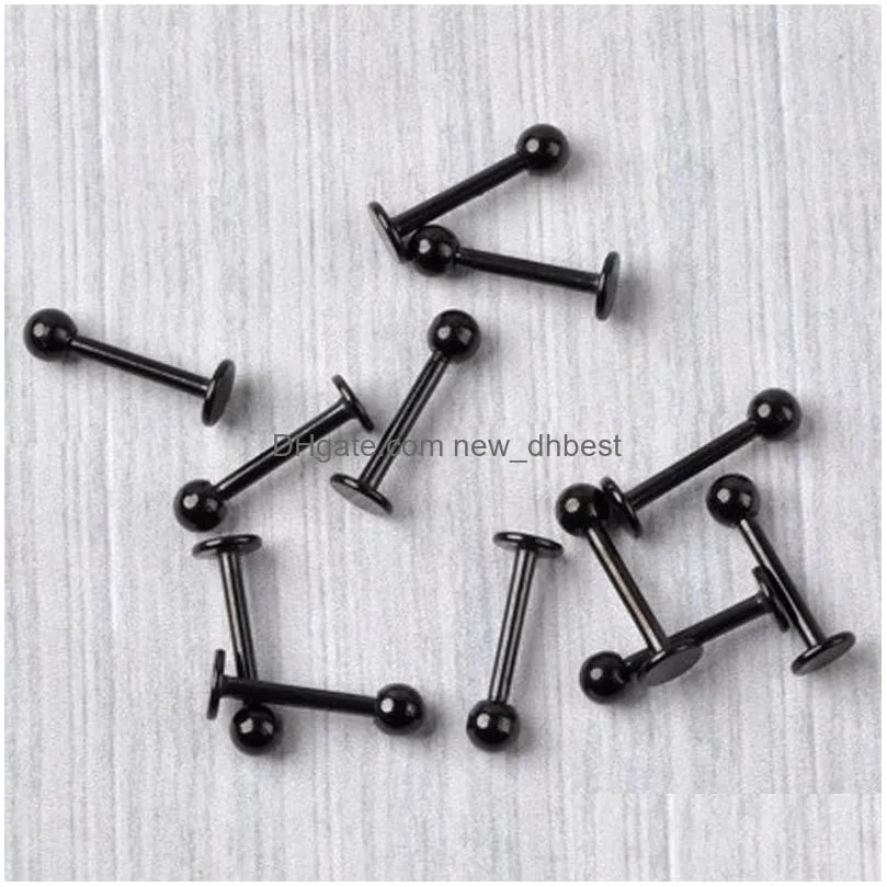 Labret, Lip Piercing Jewelry Trendy Lip Ring 16G Black Stainless Steel Ball Stud Chin Piercing Bars Body Jewelry Drop Delivery Jewelr Dhjk4