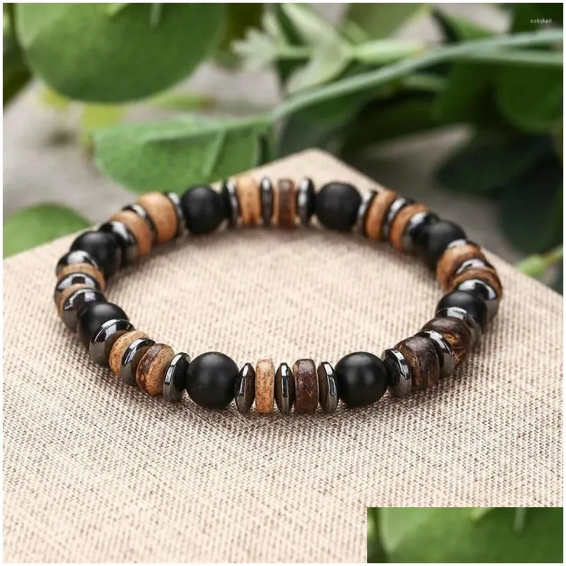 Beaded Strand Coconut Shell Wood Chip Natural Stone Bracelets For Women Men Fashion Jewelry Beaded Bracelet Birthday Gift Loved Ones Dhaef