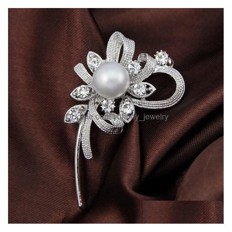 Pins, Brooches Crystal Flower Brooch Pin Business Suit Tops Wedding Formal Dress Cor Rhinestone Brooches For Women Men Fashion Jewelr Dhp07