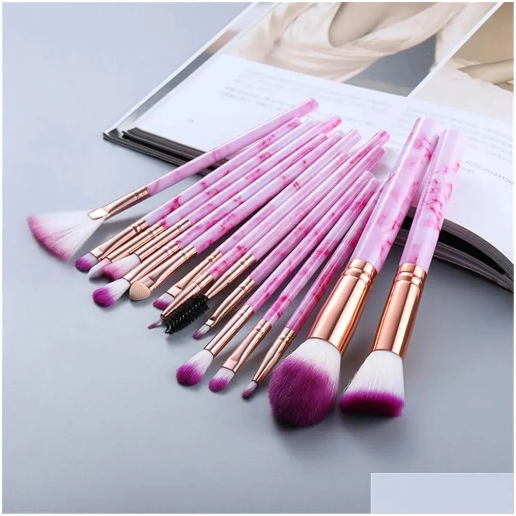 Lipstick 15Pcs Marble Makeup Brushes Set With Sponges Face Washing Brush Make Up Tools 231020 Drop Delivery Dhgj6