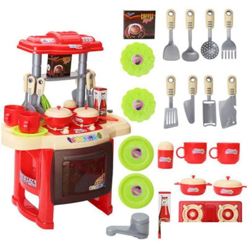 Kitchens & Play Food Wholesale- Kids Kitchen Set Children Toys Large Cooking Simation Model Play Toy For Girl Baby Drop Delivery Toys Dhqvk
