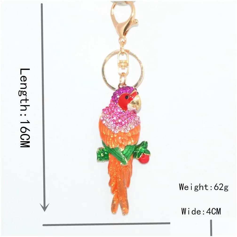 Key Rings Women Fashion Colorf Cute Keychain Metal Pendant Keyrings Parrot Bird Crystal Key Holder Car Chain Ornaments Gift Drop Deli Dhnyw