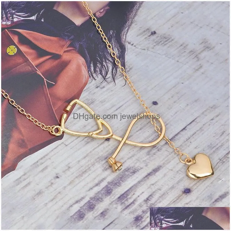 Pendant Necklaces Fashion Simple Heart Stethoscope Necklaces For Women Doctor Nurse Medical Pendant Gold Sier Chain Jewelry Gift Drop Dhpix