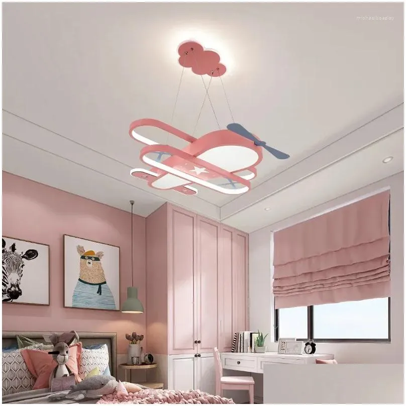 Chandeliers Cartoon Airplane Lmaps Childrens Room Chandelier Nordic Creative Boy Girl Bedroom Baby Princess Decor Lamp Drop Delivery Dhbcb