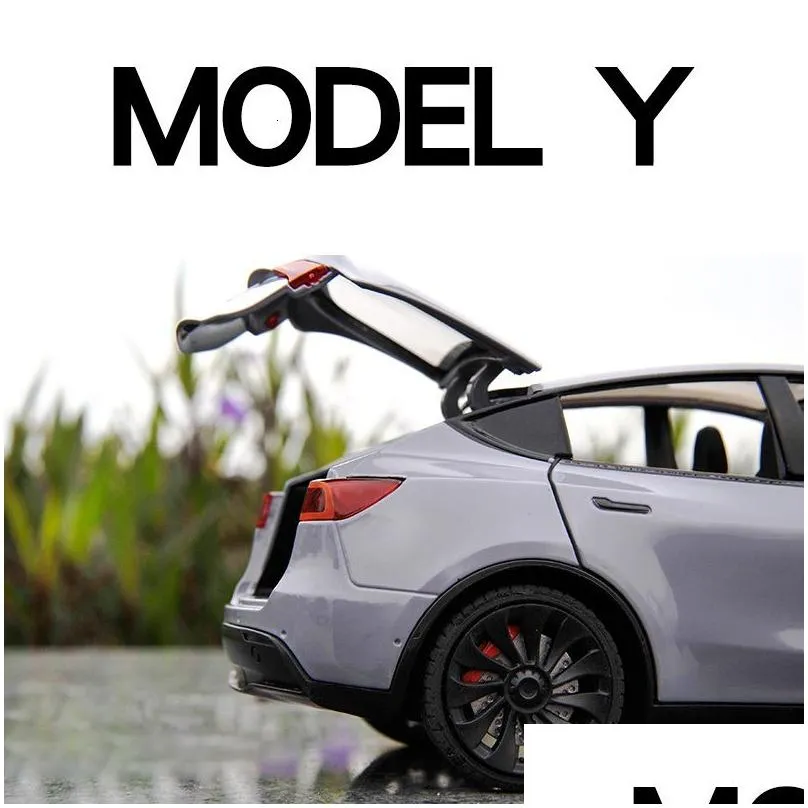 Diecast Model Cars Diecast Model 1 24 Scale Tesla Y Roadster Alloy Car Metal Vehicle Toy Models Collection Simation Sound Light For Ki Dhxur