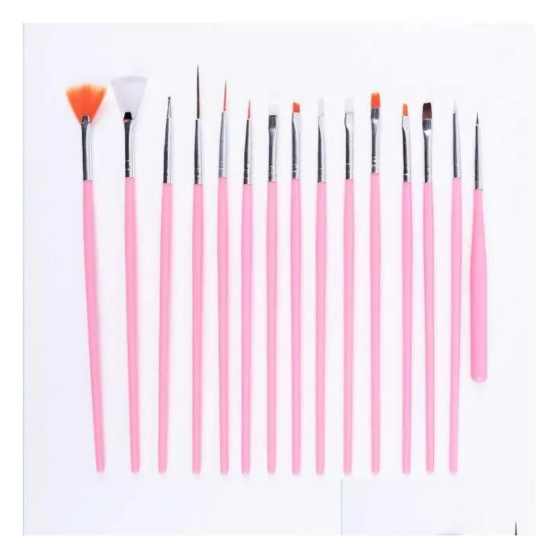 Nail Brushes 15 Pcs Professional Gel Nail Brushes Sizes Art Acrylic Brush Pens Wooden Handle Dotting Ding Paint Set Drop Delivery Heal Dhztq