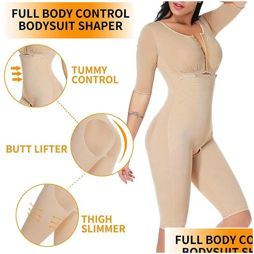 Waist & Tummy Shaper Waist Tummy Shaper Women Fl Bodysuit Shapewear Post Surgery Compression Garment Firm Control Body With Sleeves Fa Dhqn5