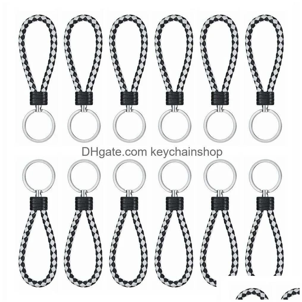 Keychains & Lanyards Fashion Braided Leather Rope Handmade Keychain Key Chain Ring Holder For Car Keyrings Men Women Keychains302X Dr Dhiuv