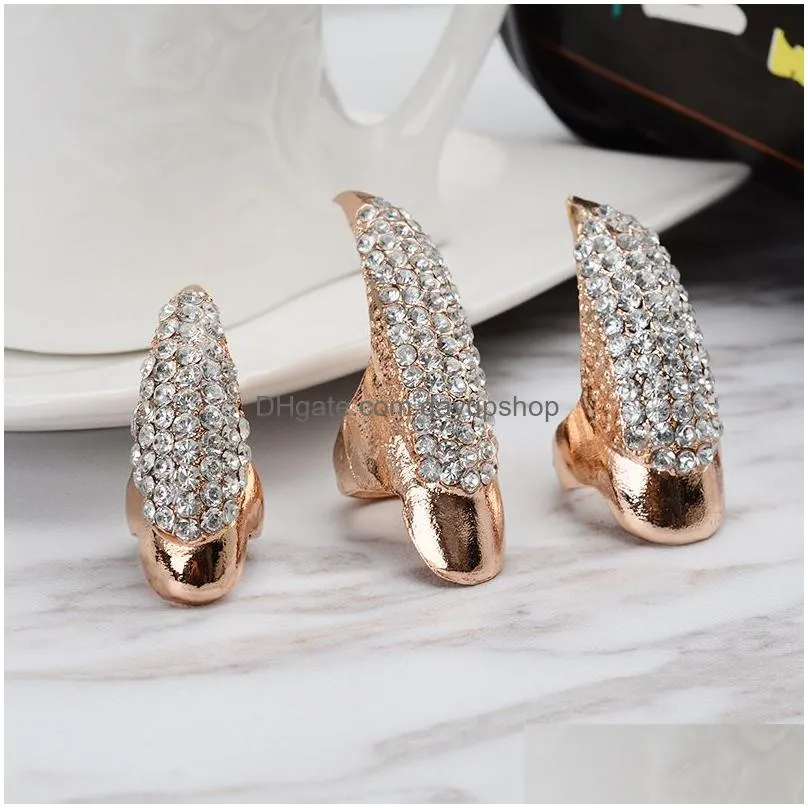 Cluster Rings Update Crystal Rhinestone False Nail Ring Cluster Gold Black Paw Talon Cat Claw Rings Punk Rock Fashion Jewelry Drop De Dh46W