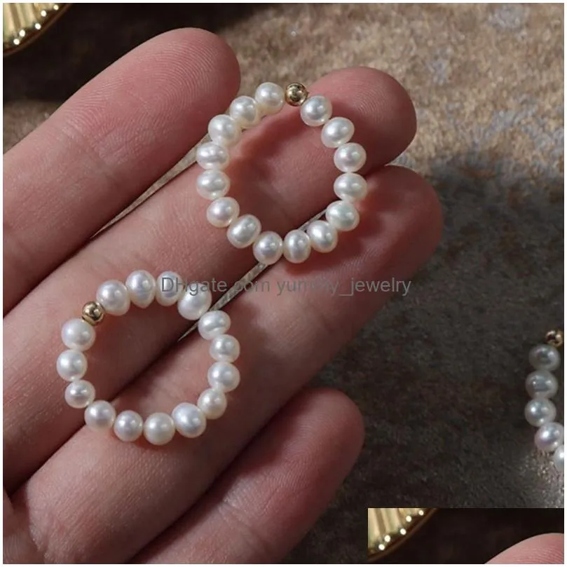 With Side Stones Natural Freshwater Pearl Ring Finger Geometric Beaded Rings For Women Fashion Jewelry Gift Drop Delivery Jewelry Rin Dhbuk