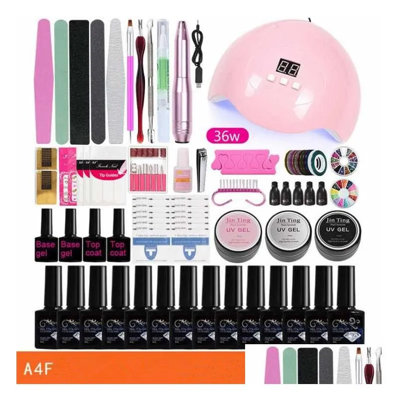 Nail Art Kits Manicure Set Nail Kit With 24W/36W Led Nails Lamp Drill Hine Polish Acrylic Art Drop Delivery Health Beauty Nail Art Sal Dhfgb