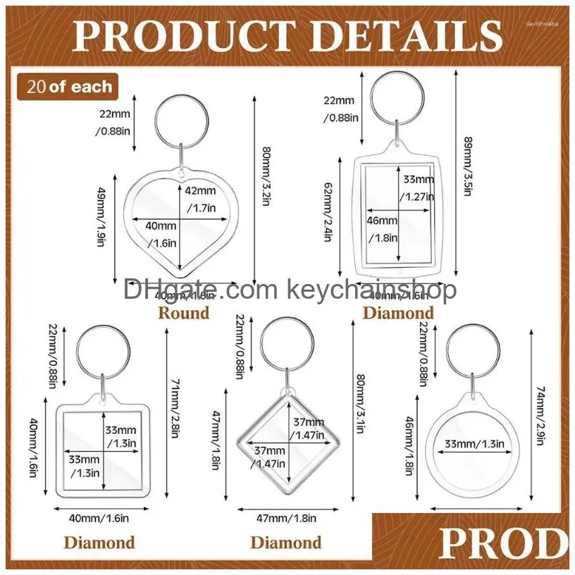 Keychains & Lanyards Keychains 100Pcs Po Frame Picture Pendant Blank Insert Translucent Clear Acrylic Key Rings For Diy Drop Delivery Dhrp9