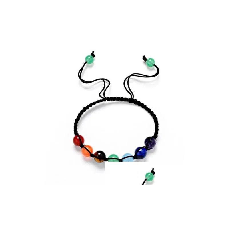 Beaded Jln Seven Chakra Adjustable Bracelet Yoga Healing Tiger Eye Lapis Amethyst Beads Handmade Braided Bracelets For Men Drop Deliv Dhd9X