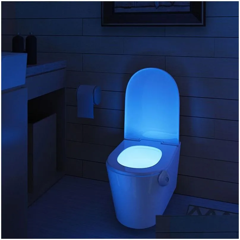 Night Lights Led Toilet Seat Night Light Motion Sensor Wc 8 Colors Changeable Lamp Battery Powered Backlight For Bowl Drop Delivery Li Dhzop