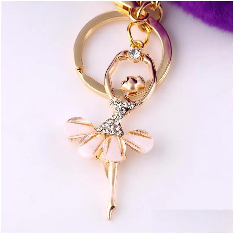 Key Rings New Cute Ballerina Keychains With Rhinestone Ballet P Ball Keyrings For Gifts Charm Key Chain Ring Jewelry 6Pcs/Lot Drop De Dhuqb