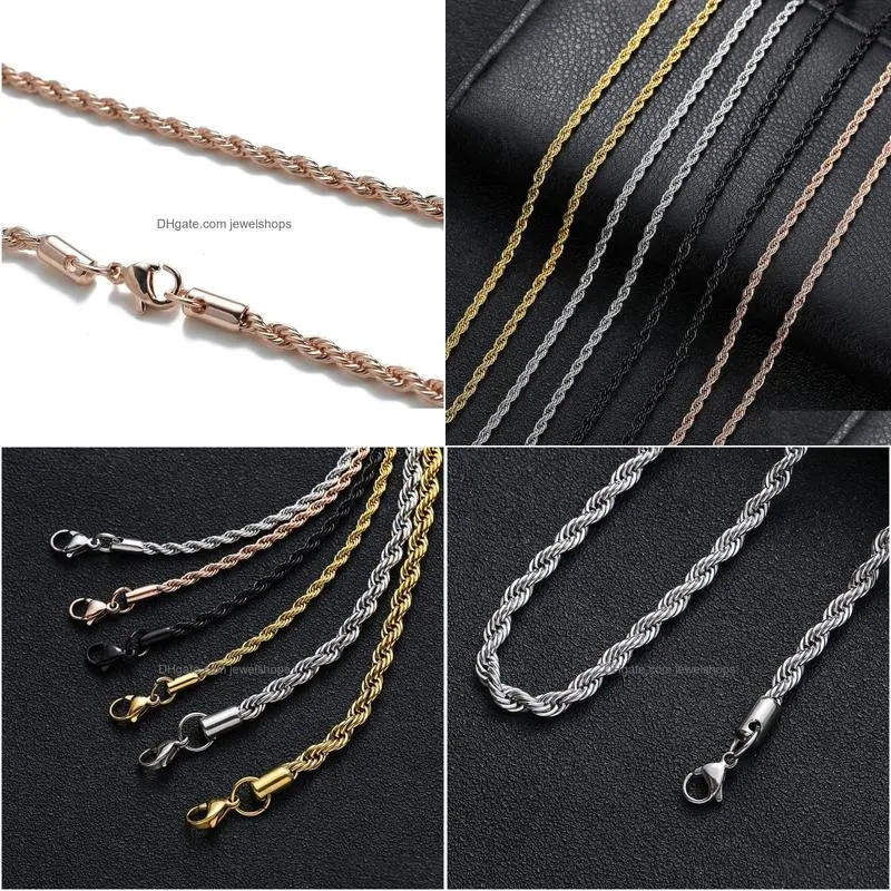 Chains M Stainless Steel Twisted Rope Chain Necklaces For Men Women Gold Black Hip Hop Titanium Choker Fashion Party Jewelry Drop Deli Dhytc