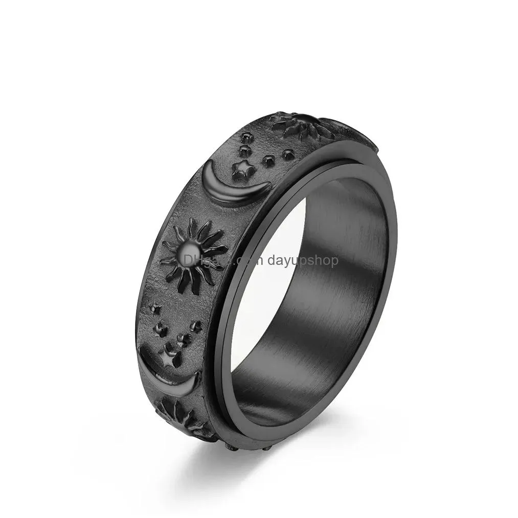 Band Rings Stars Moon Sun Rotatable Stainless Steel Ring Band Finger Relieving Pressure Spinner Decompression Rings For Men Women Fas Dhs3T
