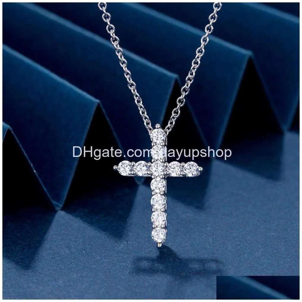 Pendant Necklaces Necklace T Cross V Gold Inlaid Diamond Fl Pendant Creative Simple Luxury Small Crowd Collar Drop Delivery Jewelry Ne Dhqx0