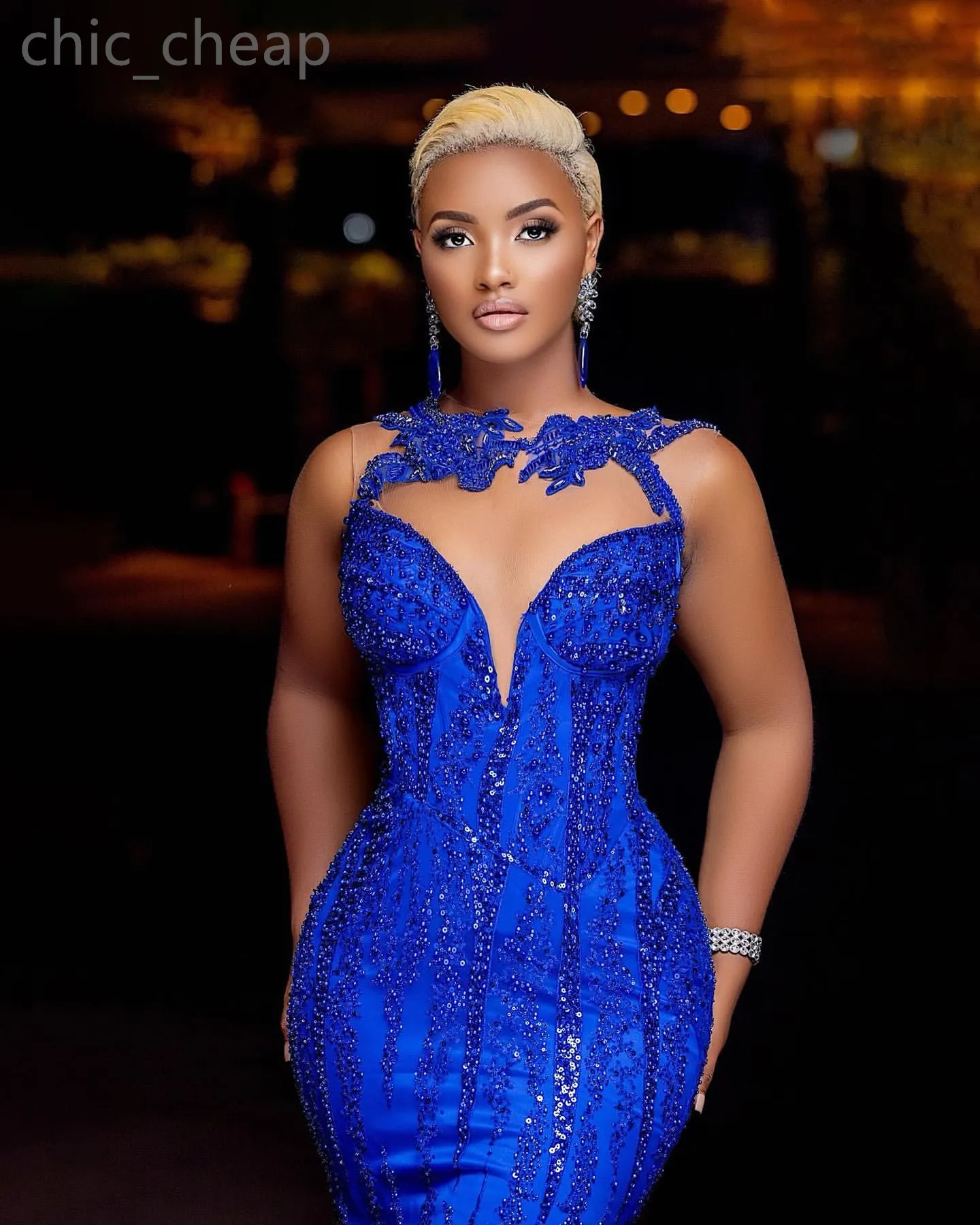 2024 Aso Ebi Royal Blue Mermaid Prom Dress For Black Women Lace Evening Formal Party Second Reception 50th Birthday Engagement Gowns Dresses Robe De Soiree ZJ117