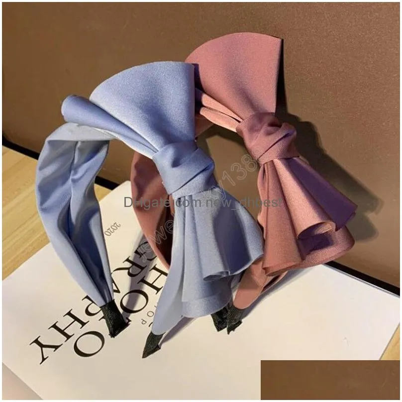 Headbands Fashion Women Headband Big Bowknot Headwear Solid Color Turban Wide Side Casual Hair Accessories Drop Delivery Jewelry Hair Dhx9G