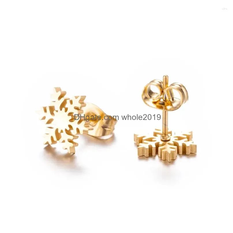 Stud Earrings Fashion 18K Gold Plated Snowflake Stainless Steel For Drop Delivery Dh9E1