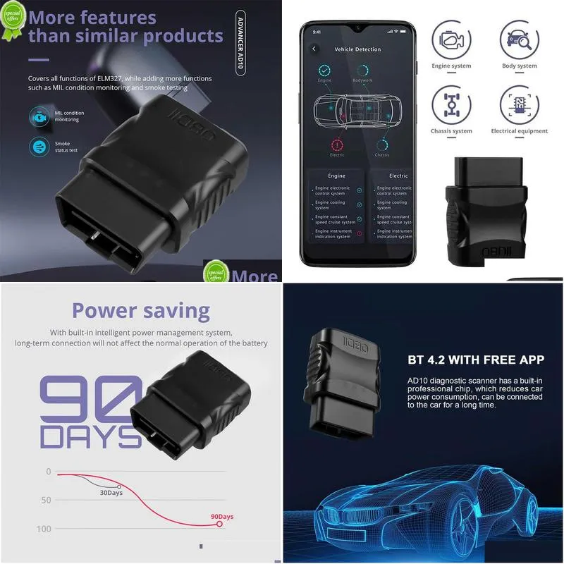 Diagnostic Tools New Elm327 V2.1 Mini Car Engine Fat Code Reader Obd2 Scanner Bluetooth Diagnostic Tool For Ios/Android Drop Delivery Dhgzn