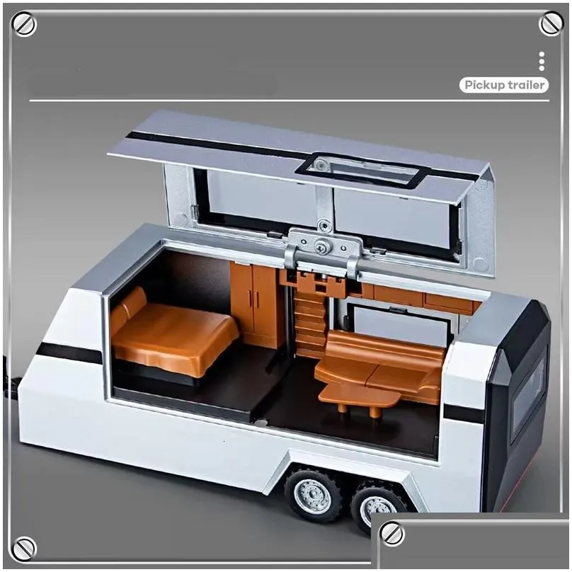 Diecast Model Cars Diecast Model 1/32 Tesla Cybertruck Pickup Trailer Alloy Diecasts Metal Off-Road Vehicles Truck Sound And Light Kid Dhpli