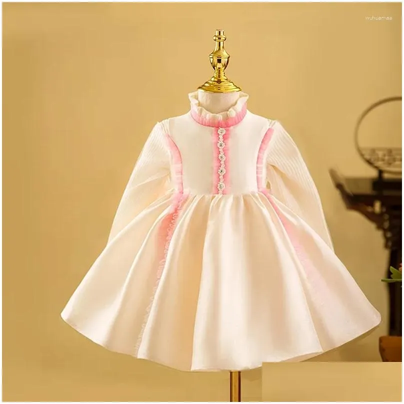 Girl`S Dresses Girl Dresses Childrens Princess Vintage Gown Bow Print Design Wedding Birthday Baptism Party Clothes Girls Easter Eid D Dh6A8